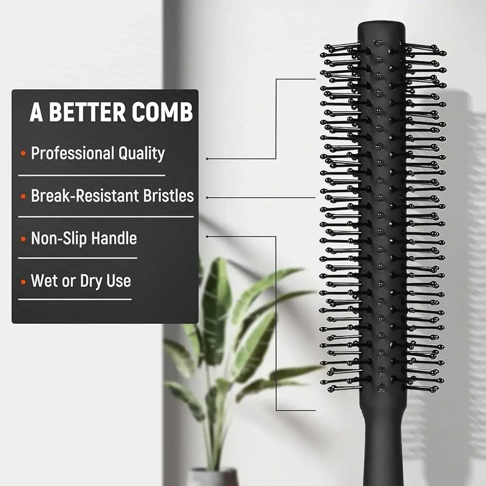 3 NEW SALON SILK Black Grey Round Vented Hairbrush Bundle Styling Tool Set